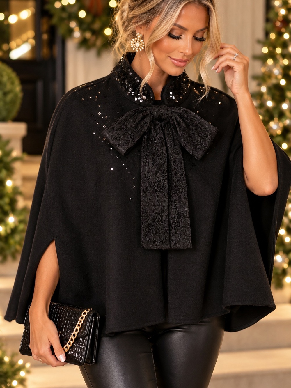 NWT Neiman Marcus x Target Black Sequin Lace Bow Cape One Size